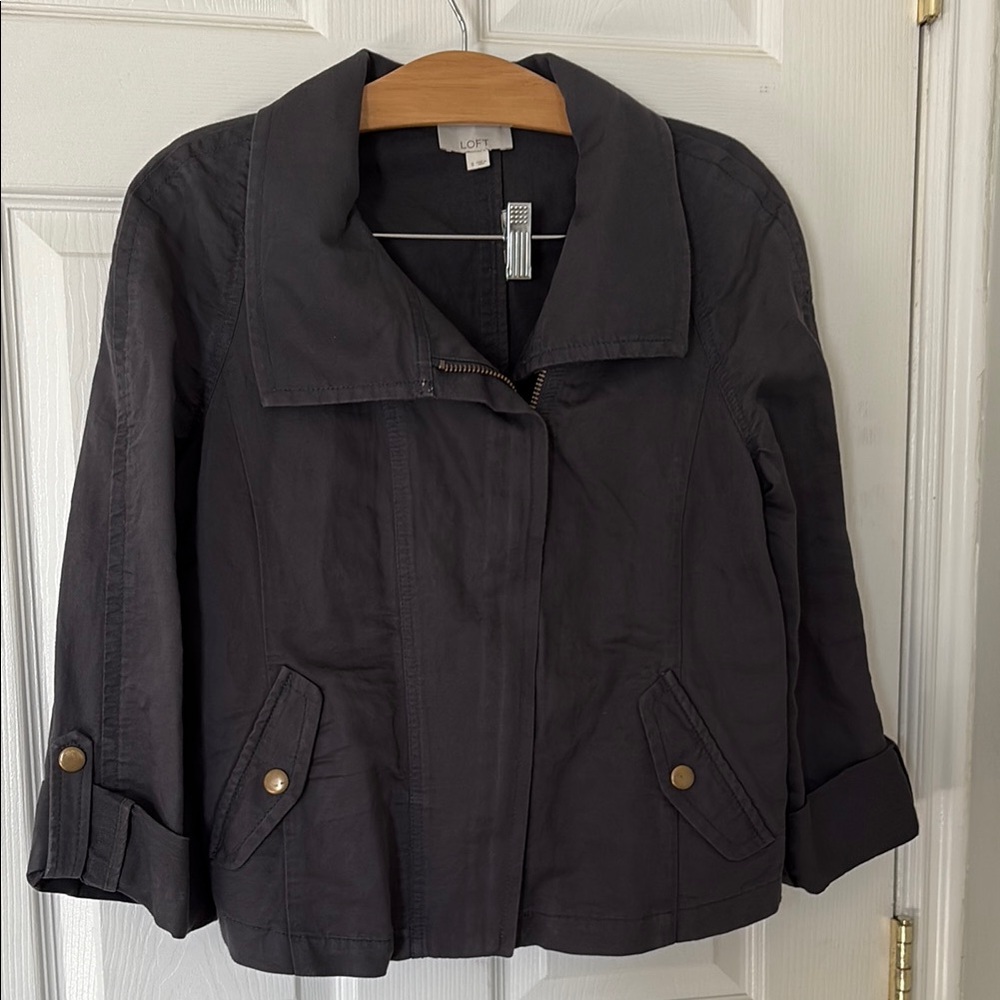 LOFT navy blue Utility Jacket with Collared Design